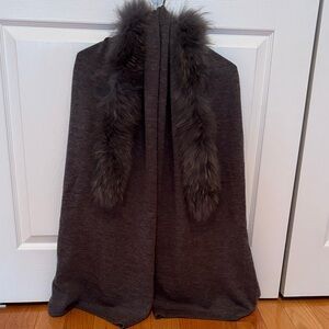 MaxMara Charcoal oversize scarf with Fur trim